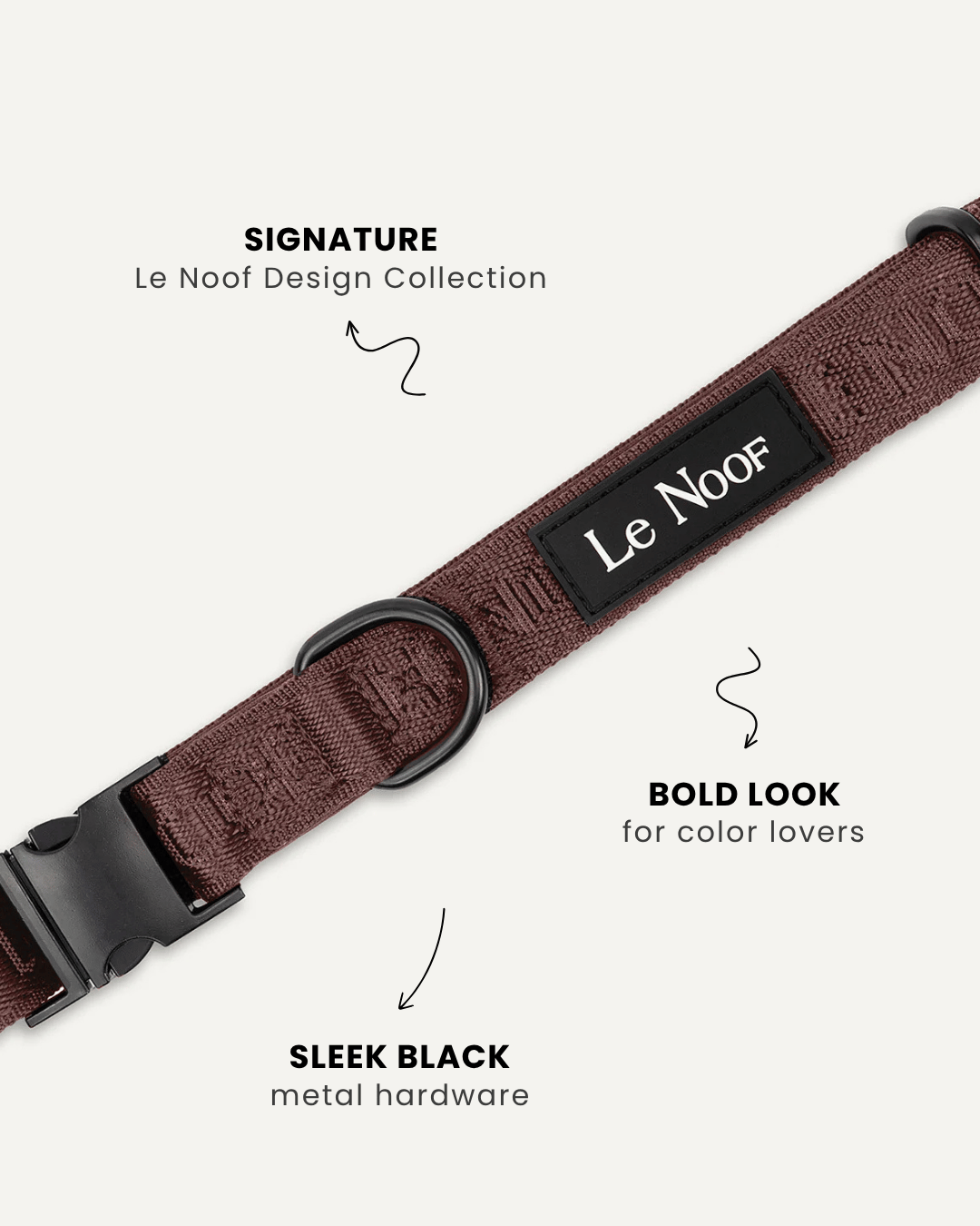 Brown jacquard dog collar close-up, Le Noof