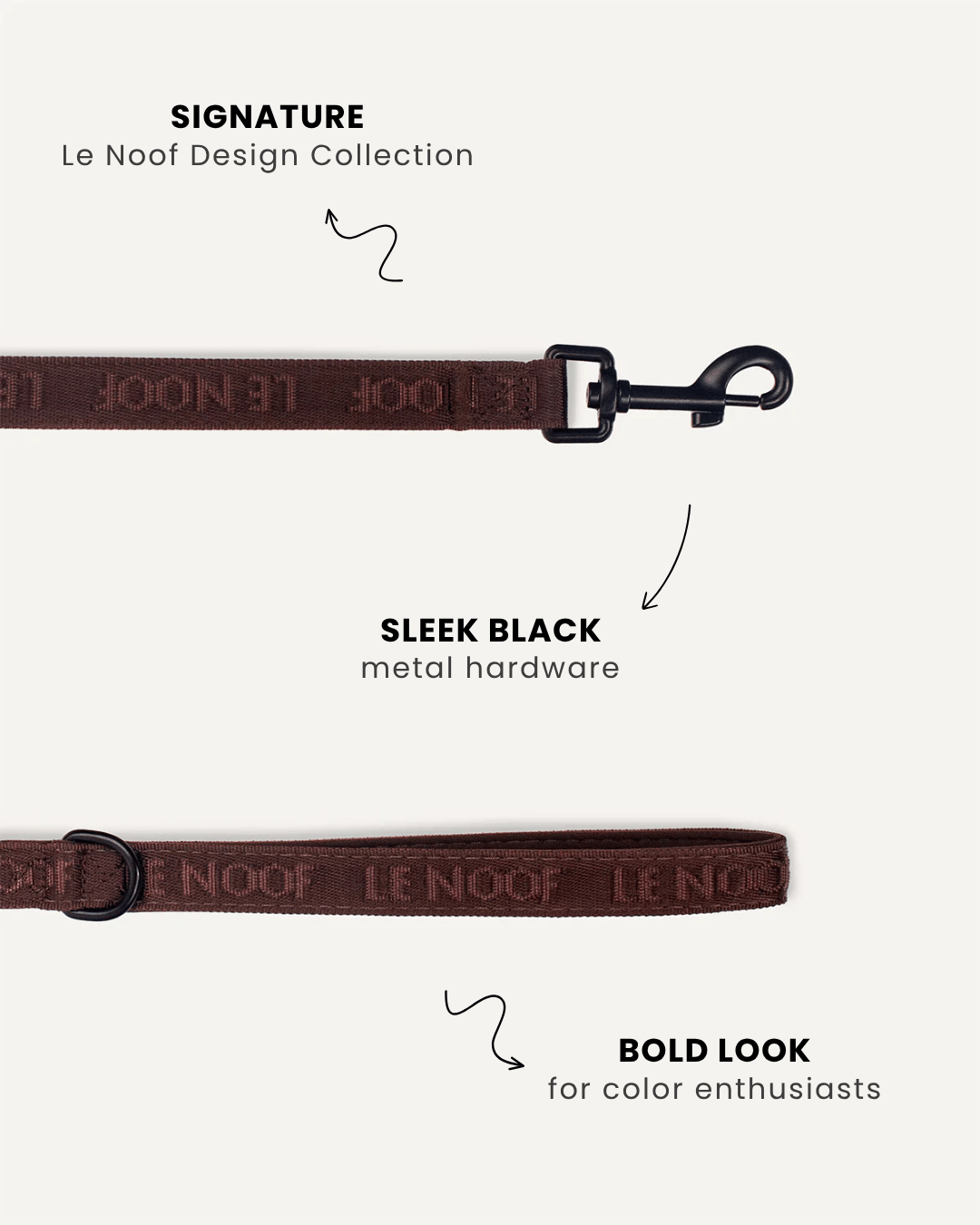Brown jacquard dog leash close-up, Le Noof