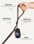 Brown jacquard dog leash with poop bag holder, Le Noof