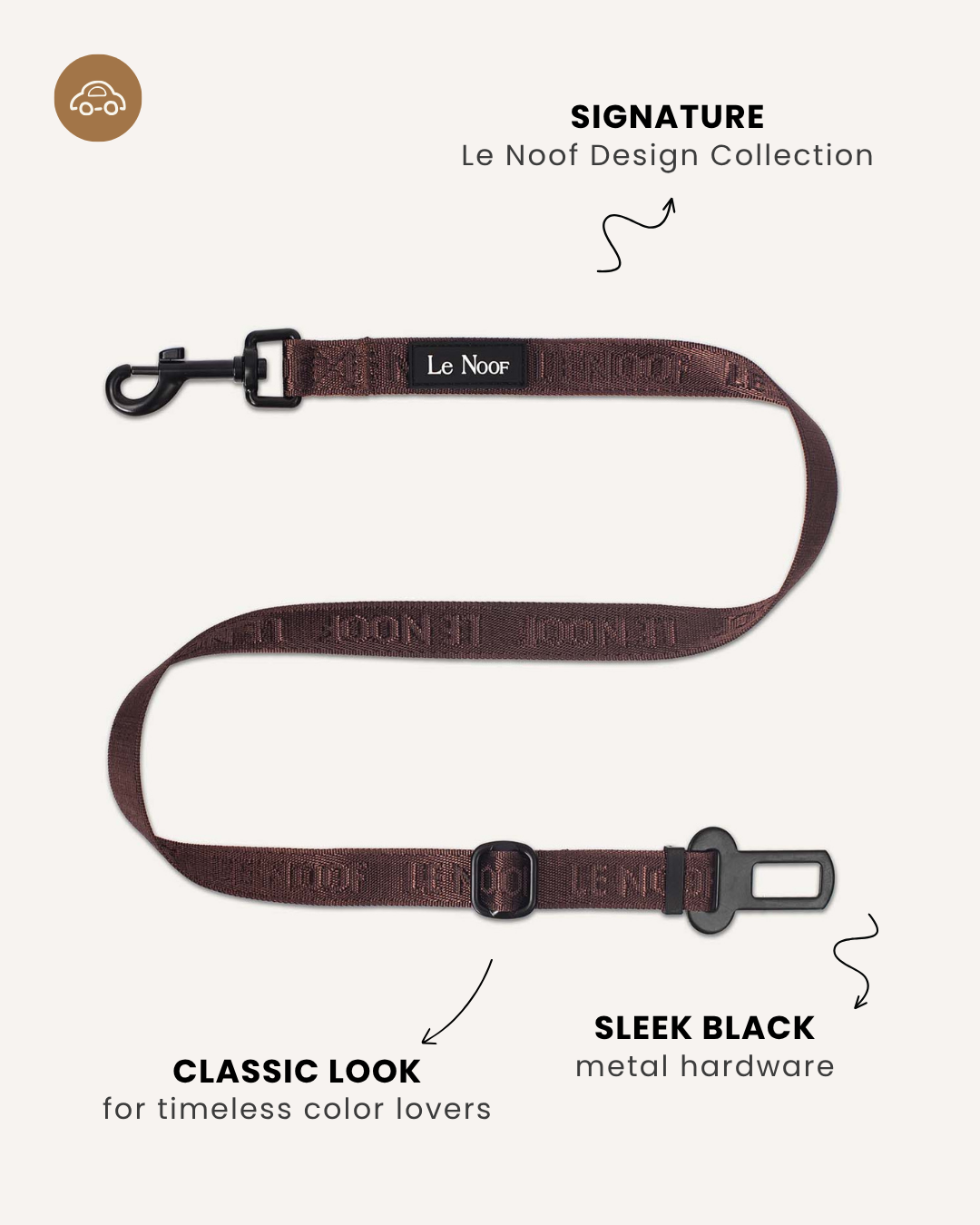 Brown jacquard dog seatbelt, Le Noof