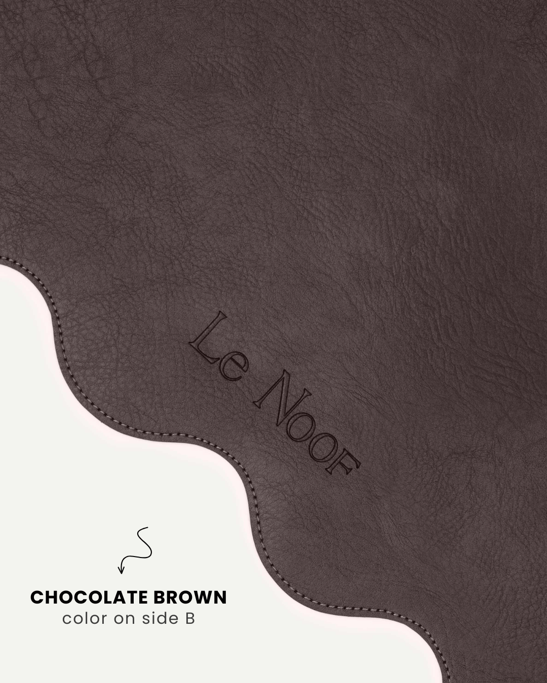 Brown side of wavy double-sided dog bowl mat, Le Noof