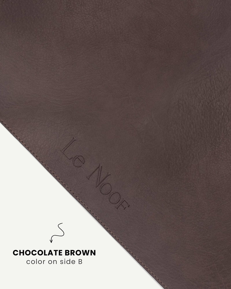 Brown side of double-sided dog bowl mat, Le Noof
