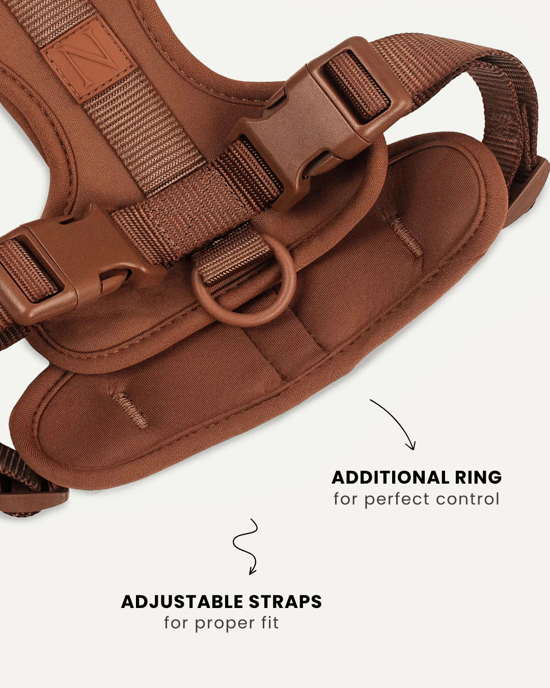 Brown neoprene no-pull dog harness, Le Noof