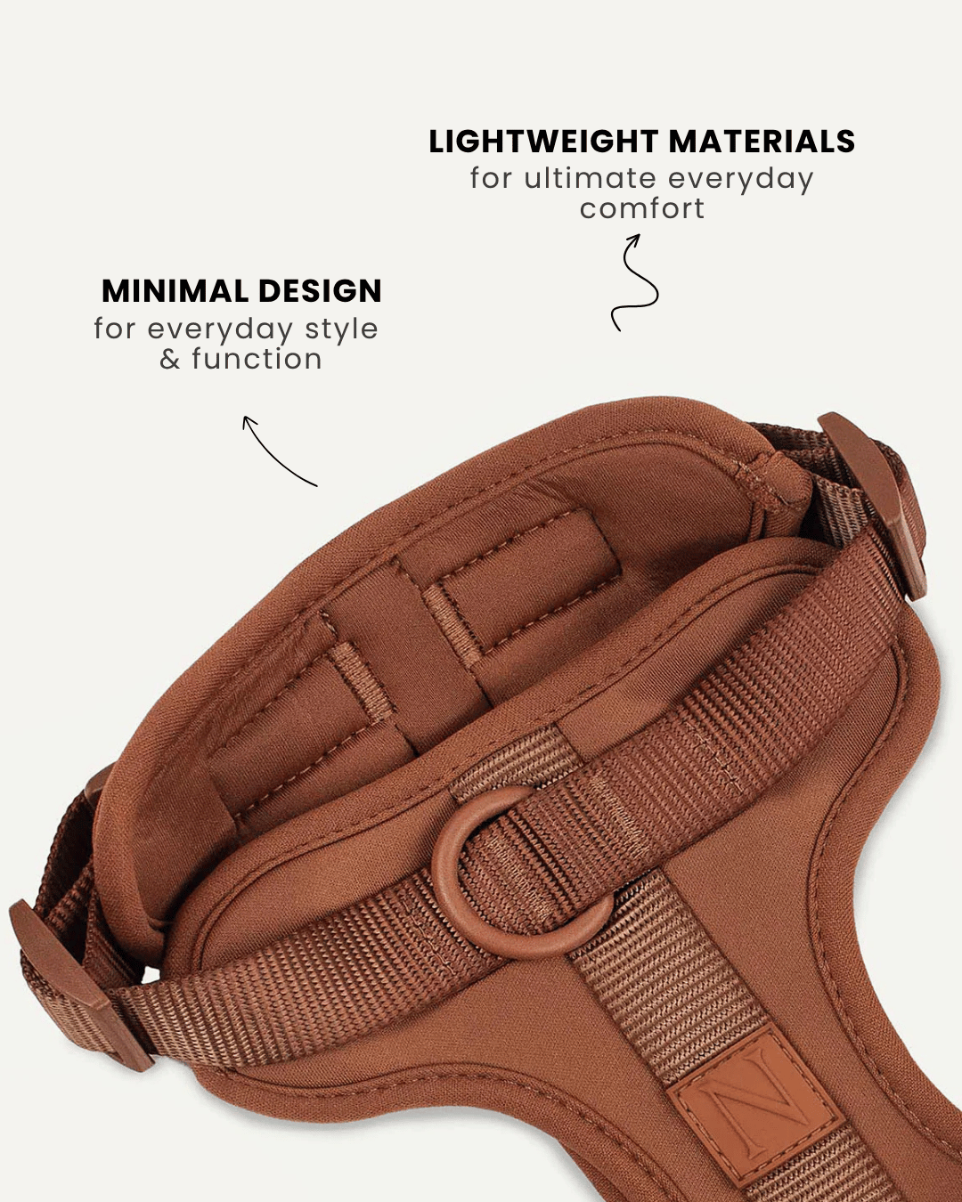 Brown comfy no-pull dog harness, Le Noof