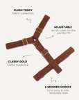 Brown teddy step-in dog harness close-up, Le Noof