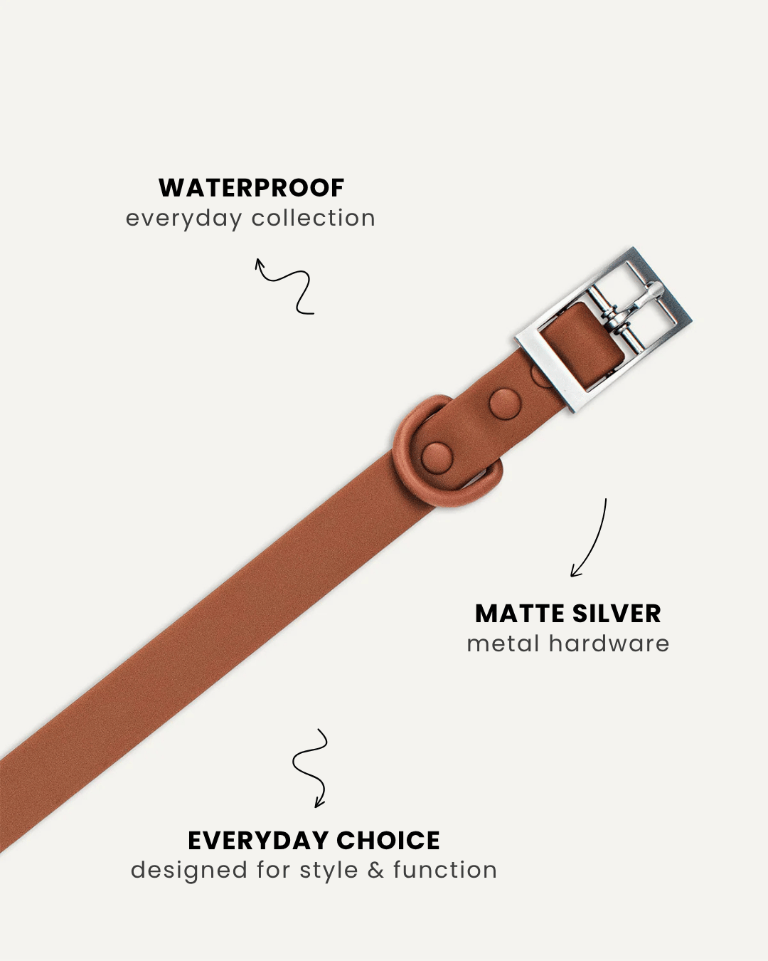 Brown waterproof dog collar close-up, Le Noof