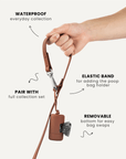 Brown waterproof dog leash with poop bag holder, Le Noof