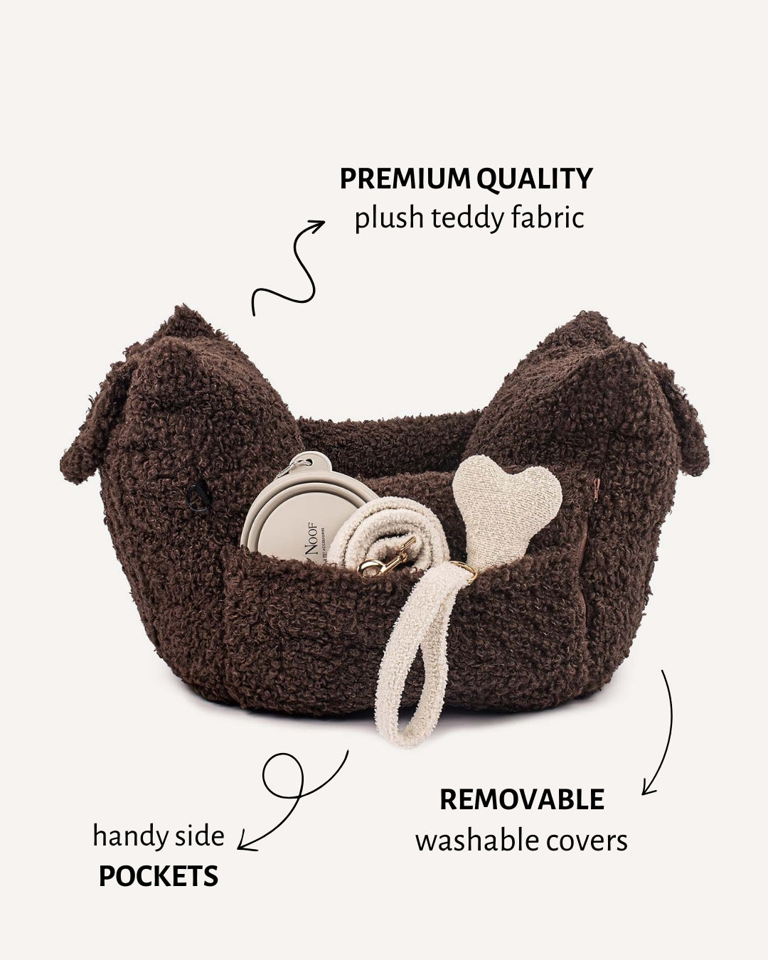 Brown designer teddy travel car dog bed, Le Noof