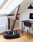 French Bulldog lying on Le Noof's Premium Teddy Dog Sofa Bolster Bed in home office
