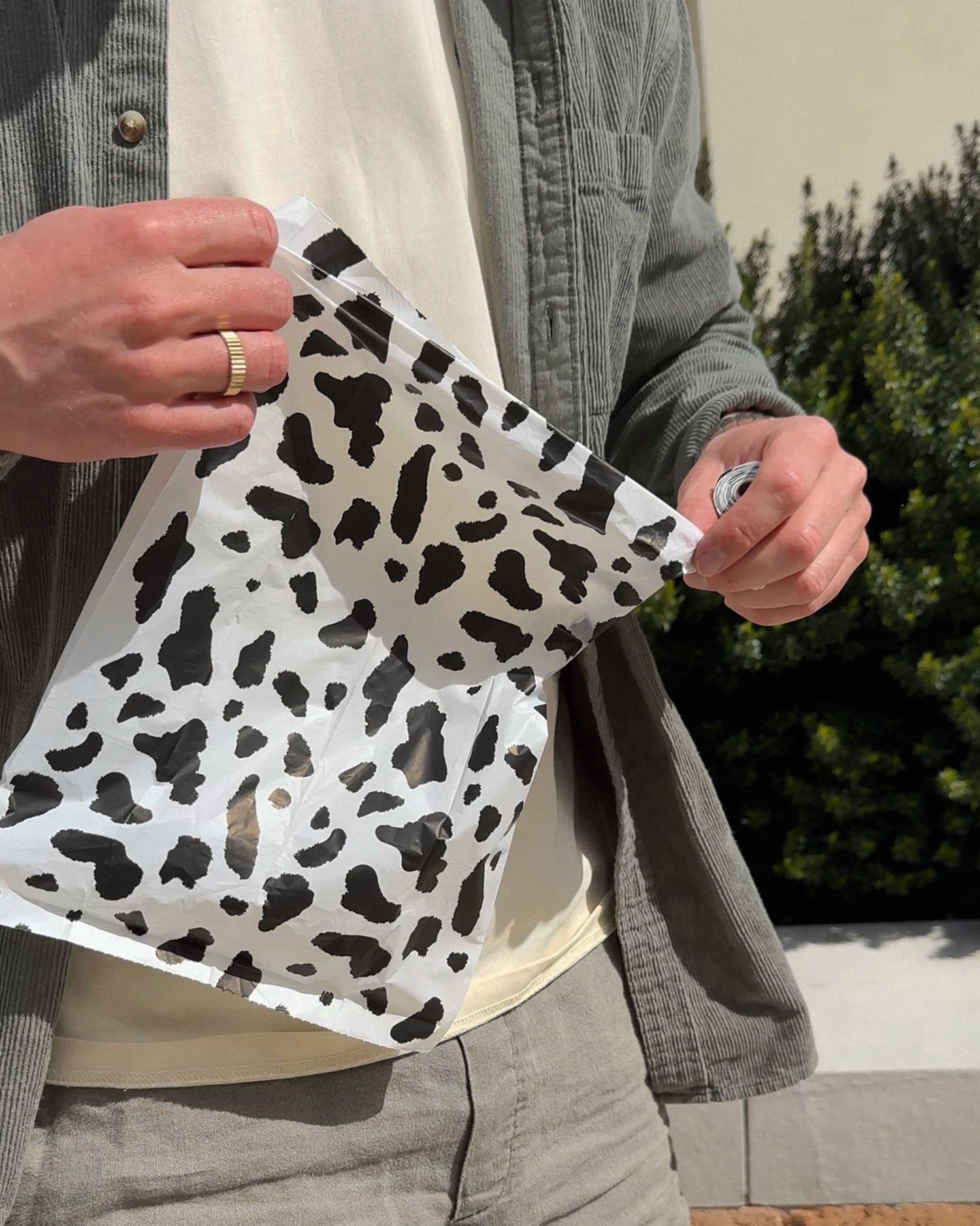Cow print biodegradable dog poop bags, Le Noof
