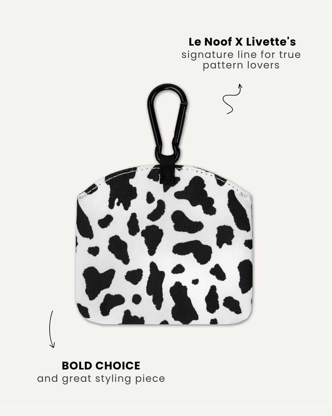 Cow print dog treat pouch back view, Le Noof