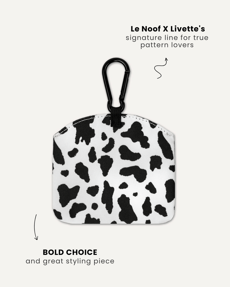 Cow print dog treat pouch back view, Le Noof