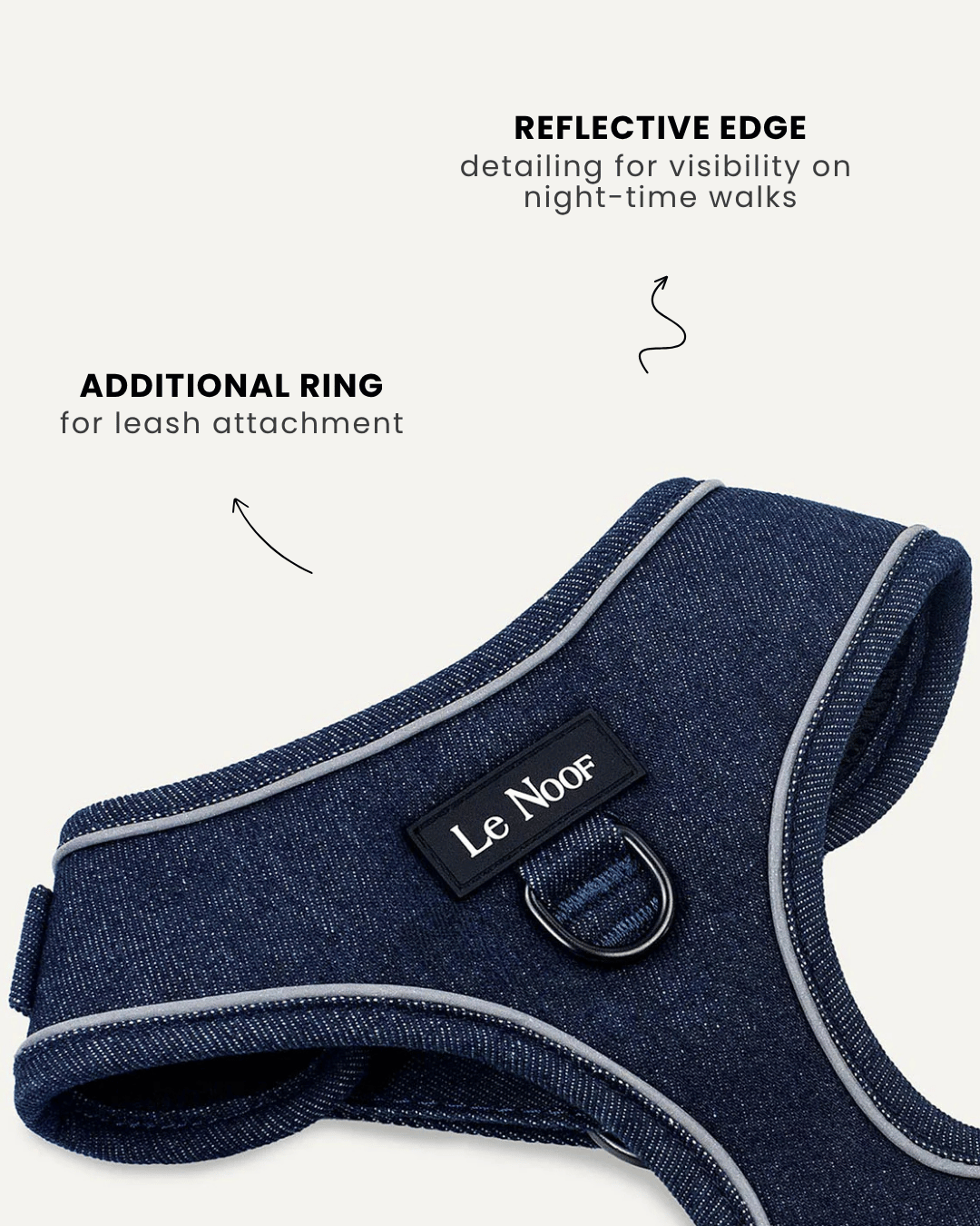 Dark blue denim no-pull dog harness, Le Noof