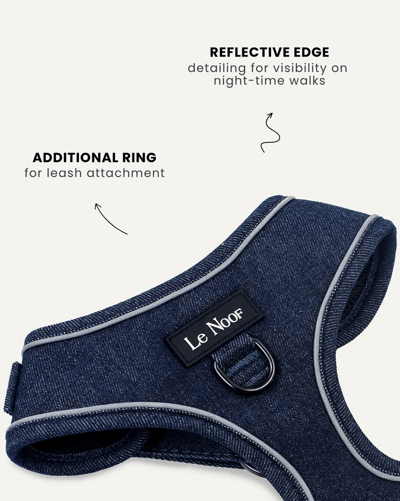Dark blue denim no-pull dog harness, Le Noof