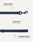 Dark blue denim dog leash close-up, Le Noof