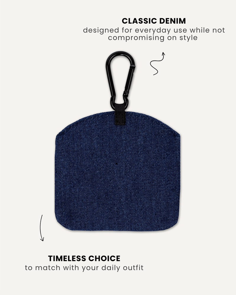 Dark blue denim dog treat pouch back view, Le Noof