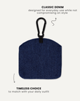 Dark blue denim dog treat pouch back view, Le Noof