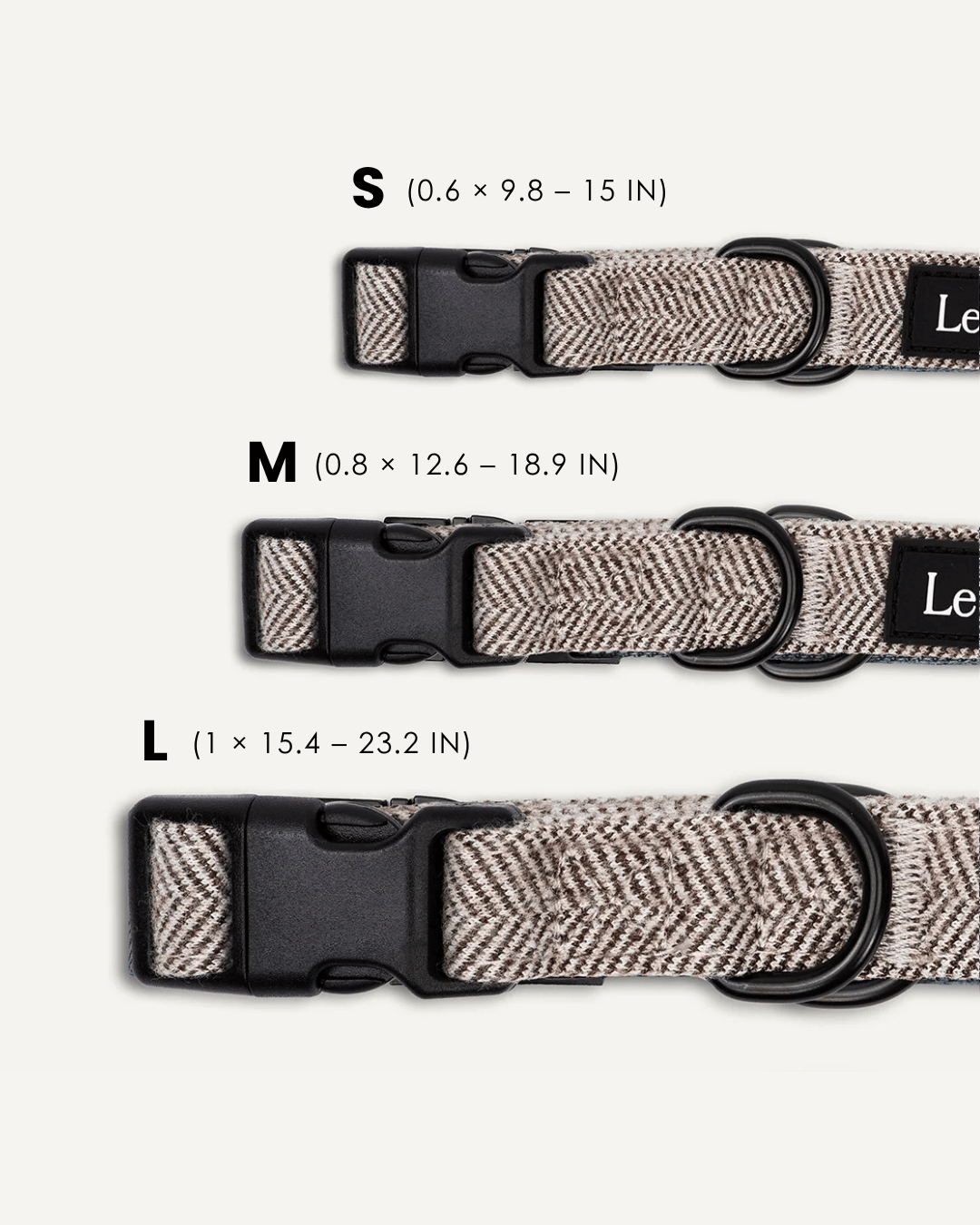 Brown herringbone dog collar sizes, Le Noof
