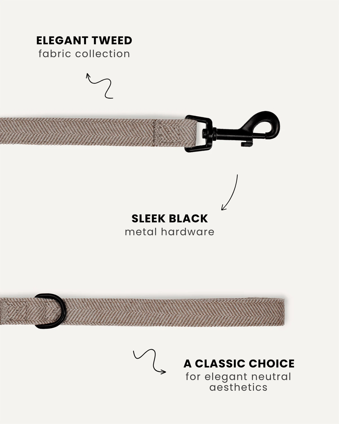 Brown herringbone dog leash close-up, Le Noof