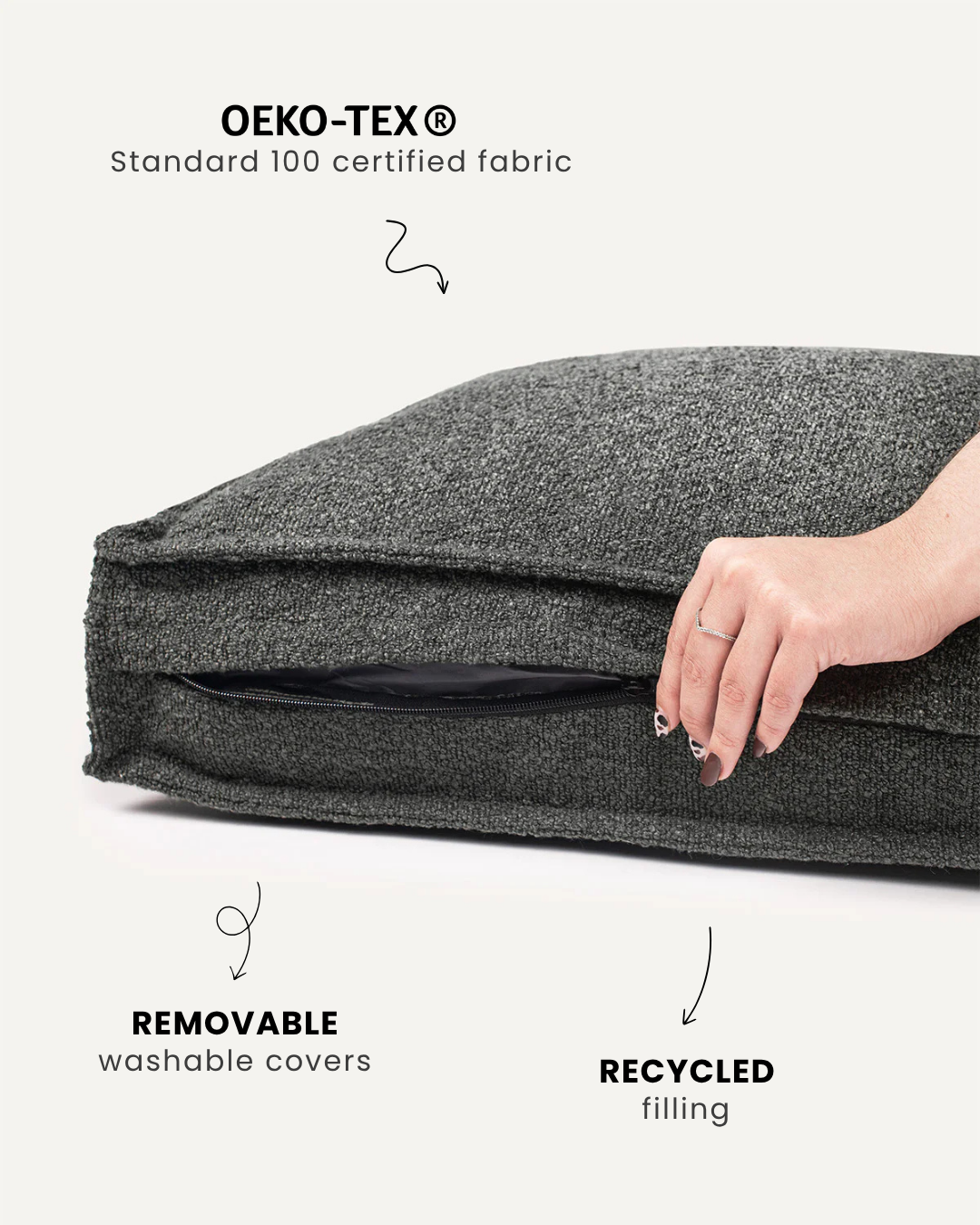 Grey boucle square dog bed, Le Noof