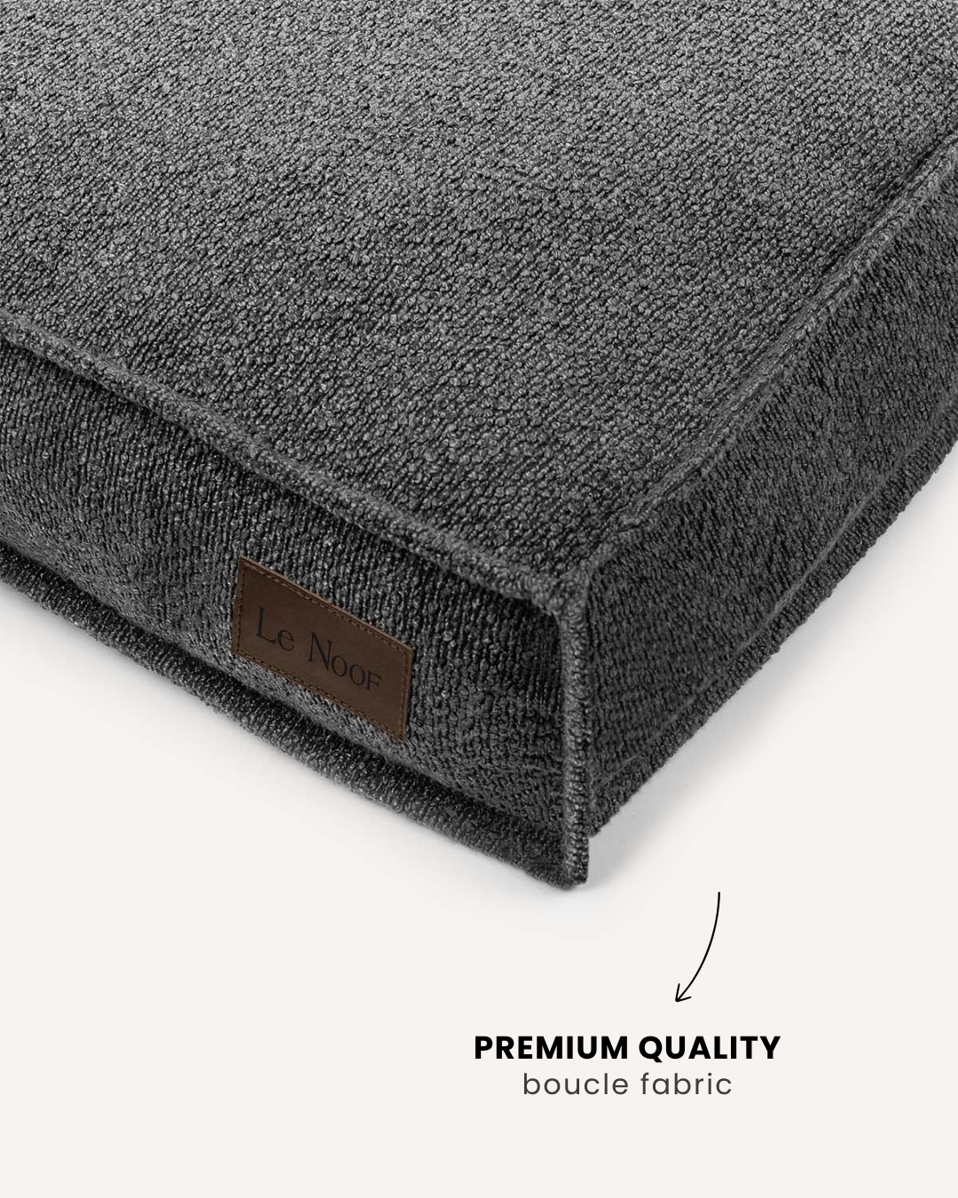Grey boucle square dog bed, Le Noof