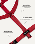 Maroon red Jacquard harness close up, Le Noof