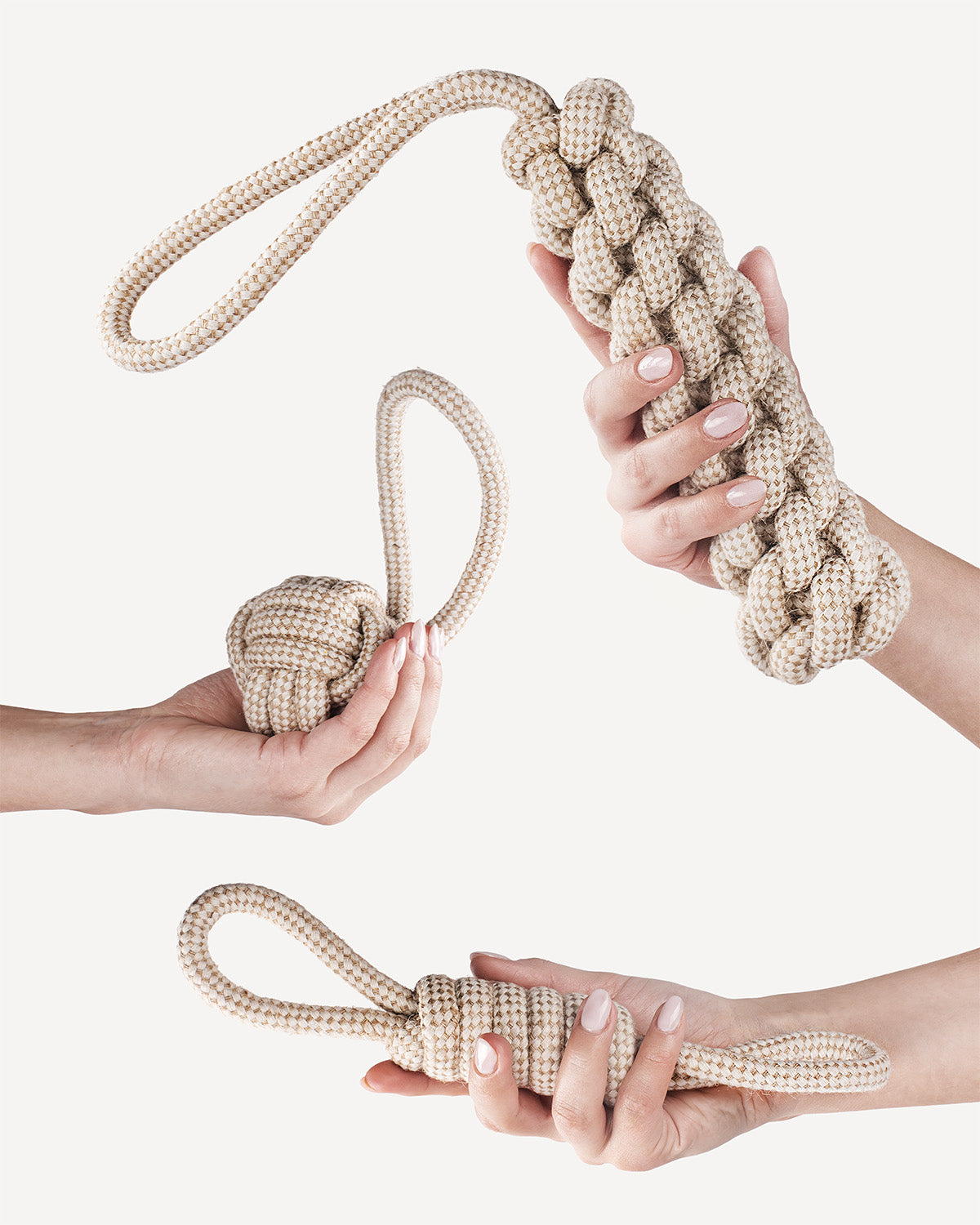 Sustainable Dog rope toys in hand view by Le Noof