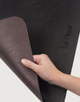reversible dog bowl mat in black and brown color made by Le Noof