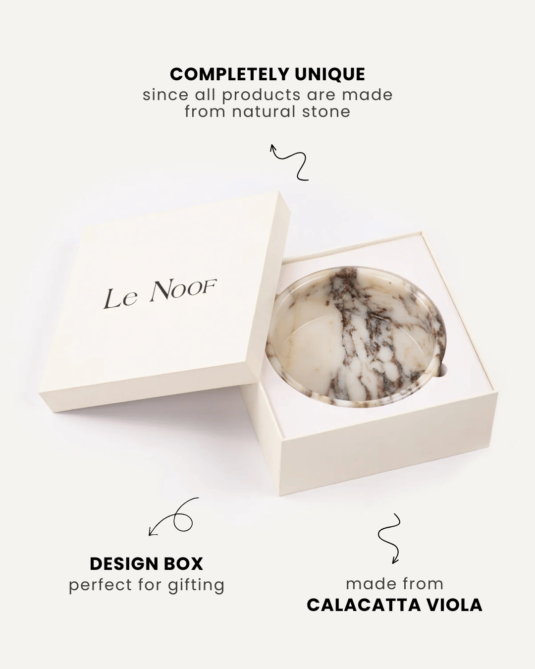 Calacatta Viola marble dog bowl gift packaging, Le Noof