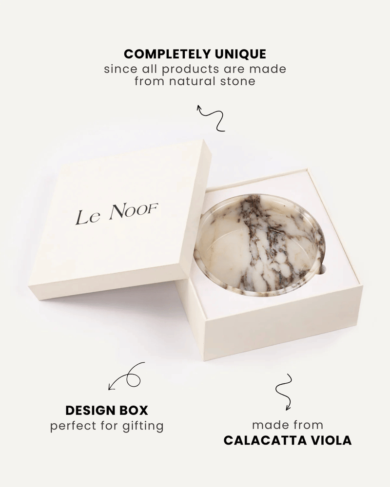 Calacatta Viola marble dog bowl gift packaging, Le Noof