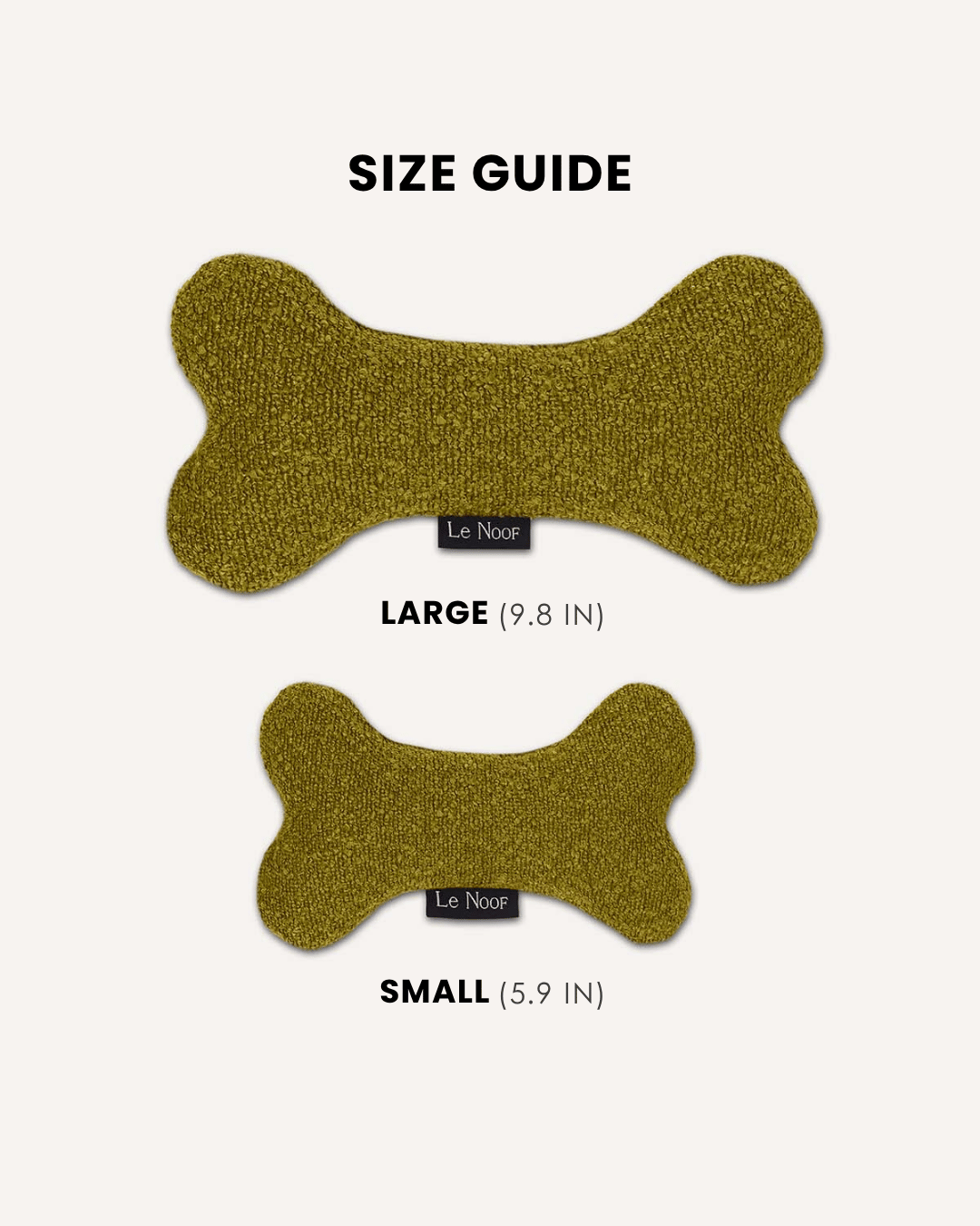 Chartreuse green boucle bone dog toy in two sizes, Le Noof