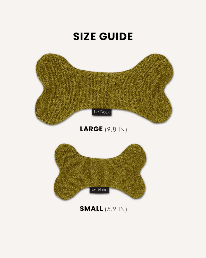 Chartreuse green boucle bone dog toy in two sizes, Le Noof
