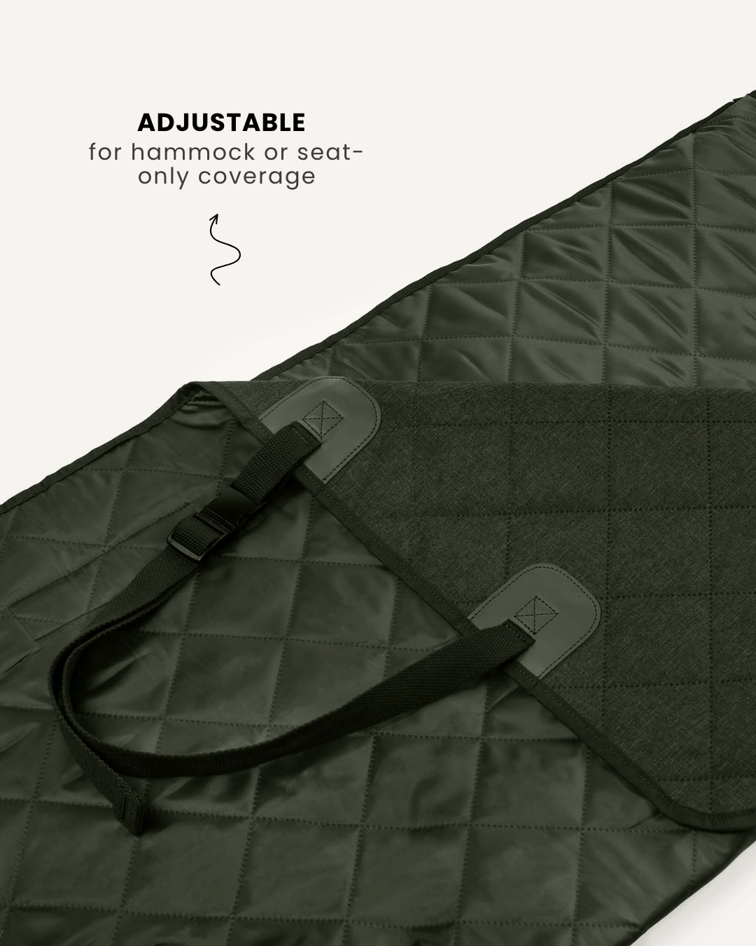 Green waterproof dog car seat cover handle close-up, Le Noof