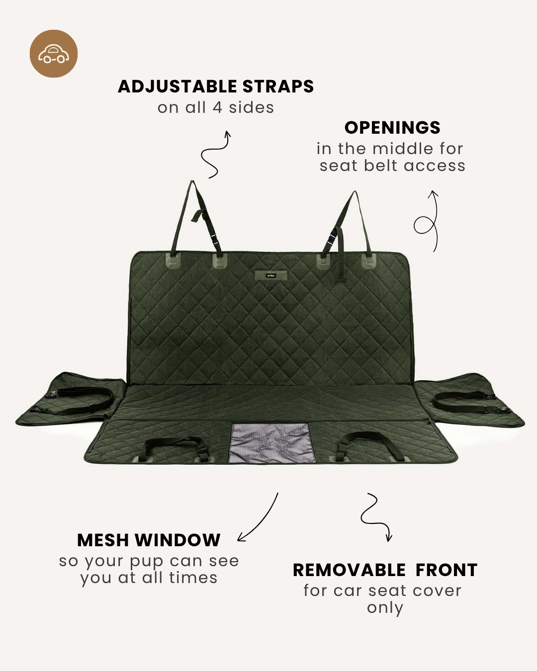 Green waterproof dog car seat cover, Le Noof