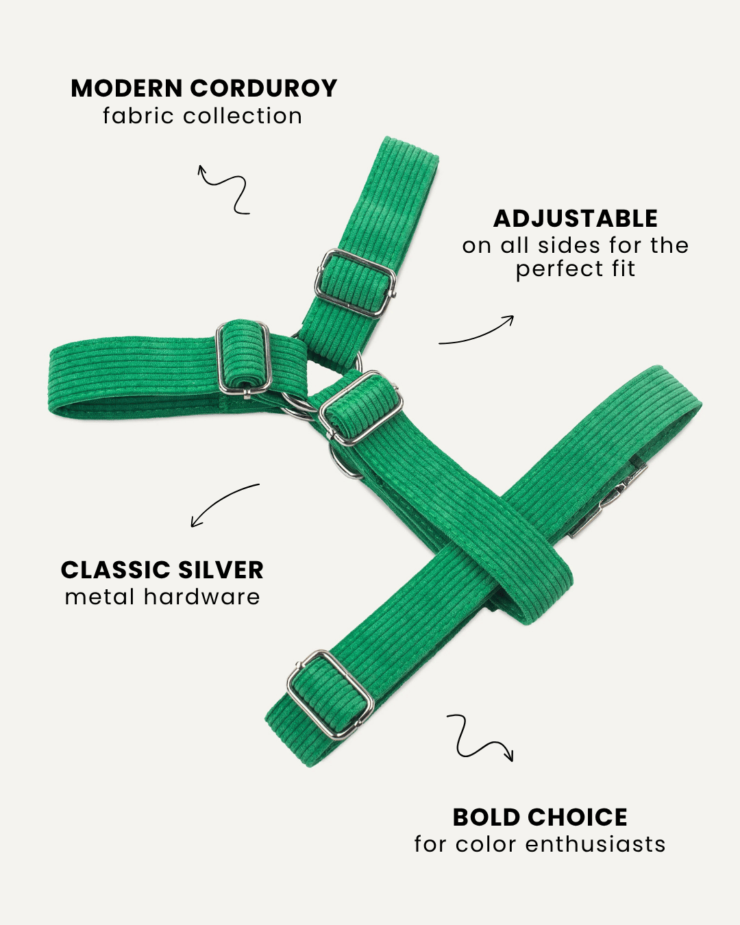 Kelly green corduroy step-in dog harness, Le Noof
