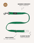 Kelly green corduroy dog seatbelt, Le Noof