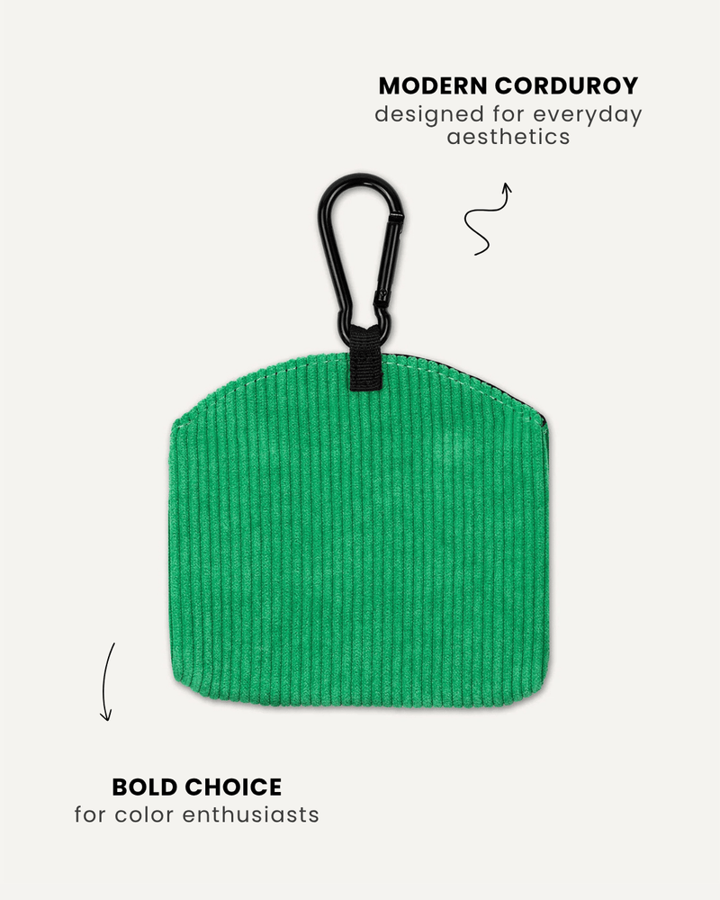 Kelly green corduroy dog treat pouch back view, Le Noof