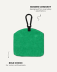 Kelly green corduroy dog treat pouch back view, Le Noof