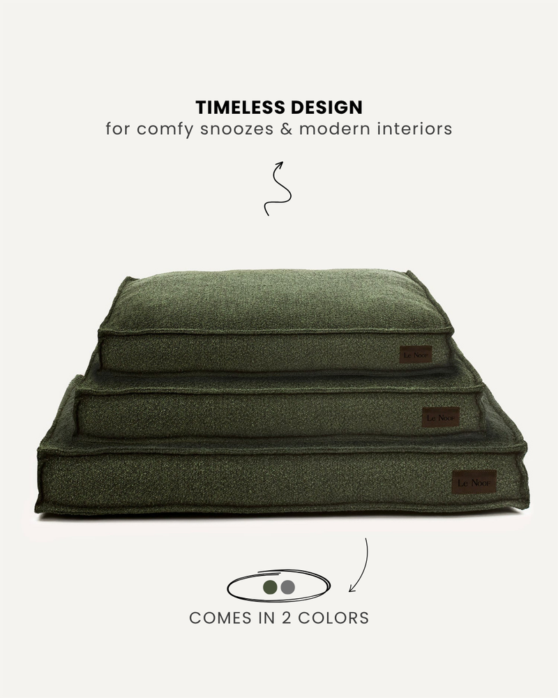 Green boucle square dog bed, Le Noof