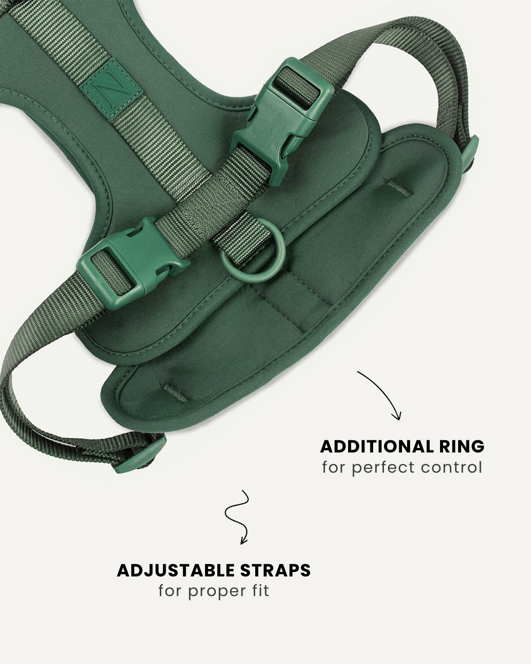 Green neoprene no-pull dog harness, Le Noof