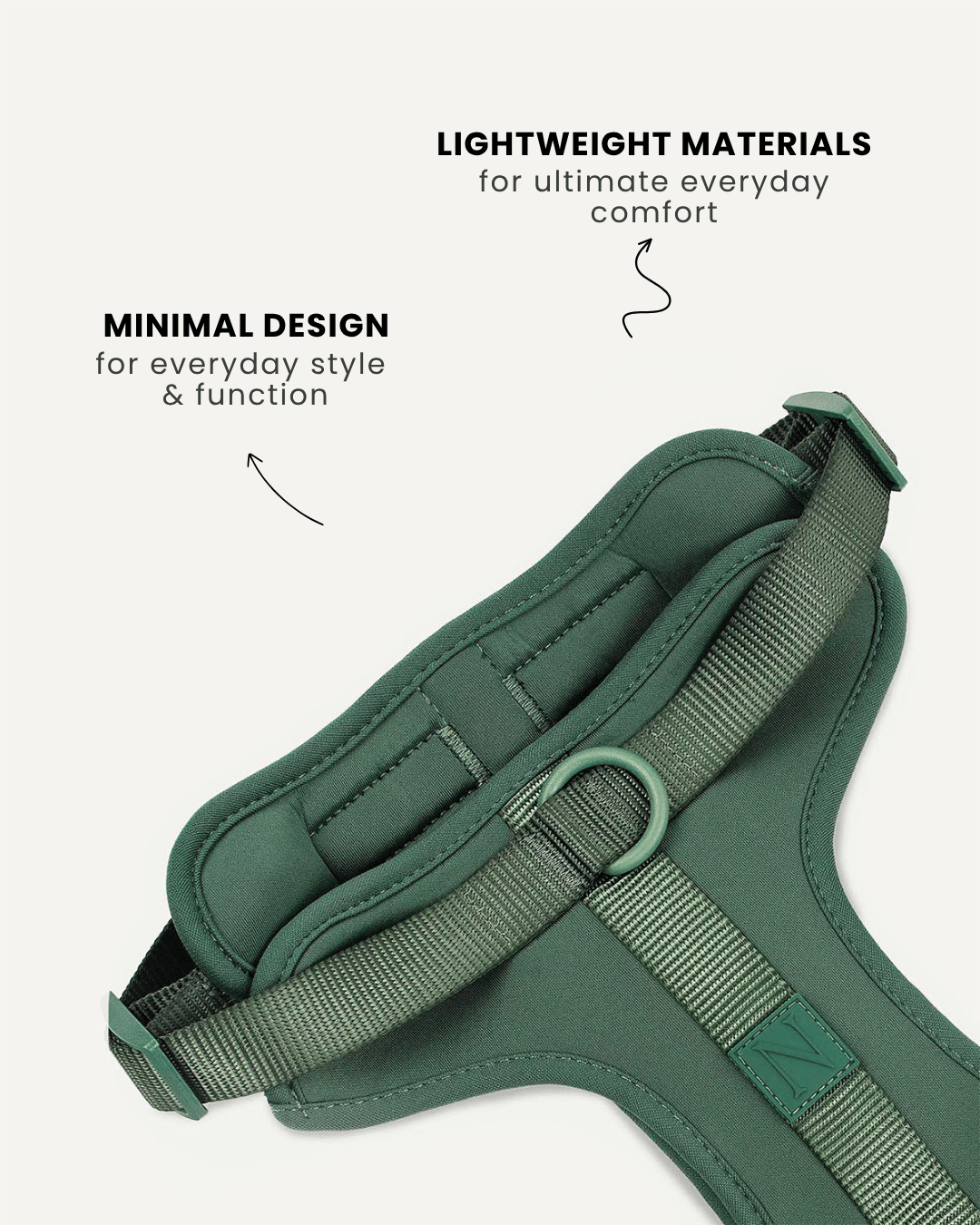 Green minimal no-pull dog harness, Le Noof