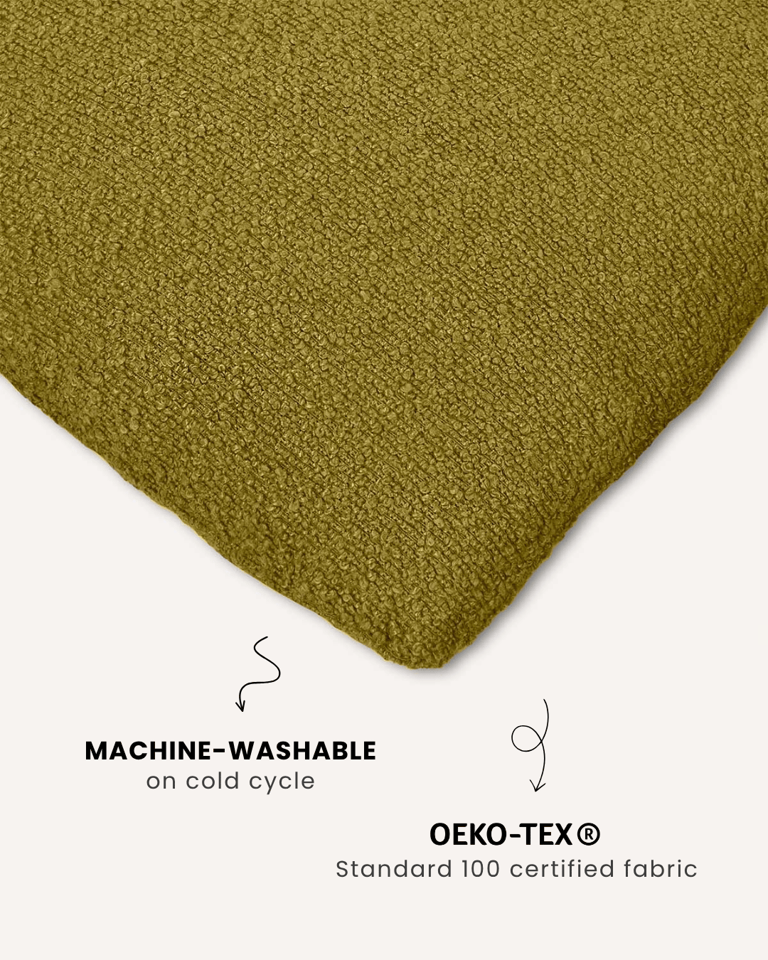 Chartreuse green boucle floor dog pillow close-up, Le Noof