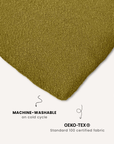 Chartreuse green boucle floor dog pillow close-up, Le Noof