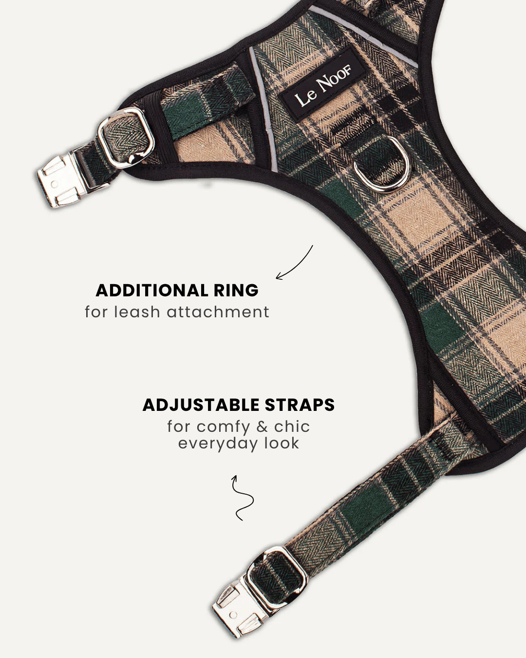 Green plaid no-pull backpack dog harness, Le Noof