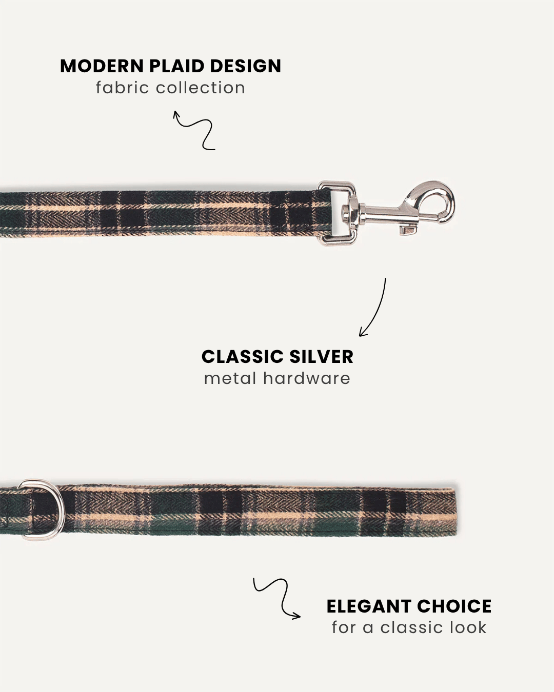 Green plaid dog leash close-up, Le Noof