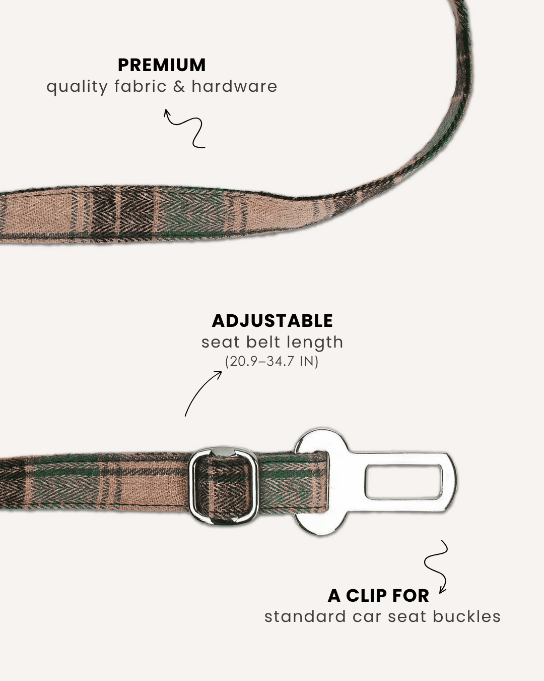 Green plaid dog seatbelt, Le Noof