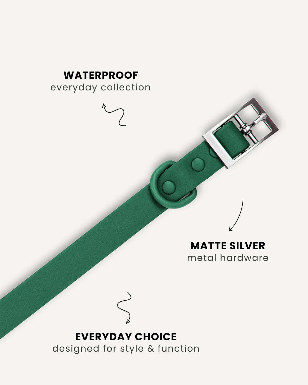 Green waterproof dog collar close-up, Le Noof