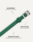 Green waterproof dog collar close-up, Le Noof