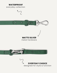 Green waterproof dog leash close-up, Le Noof
