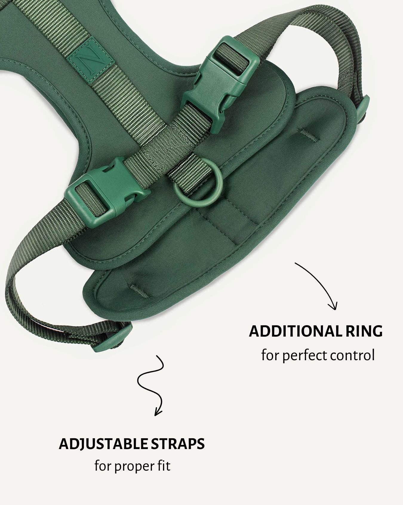 Green neoprene no-pull dog harness, Le Noof